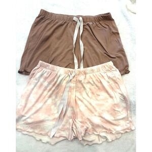 Lot of 2 Womens Born‎ Lounge Shorts Pink Tie Dye and Mauve Lettuce Hem Small